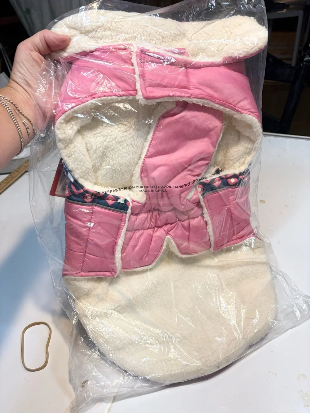 The Worthy Dog  Sherpa Fleece lined Pink Puffer jacket coat large